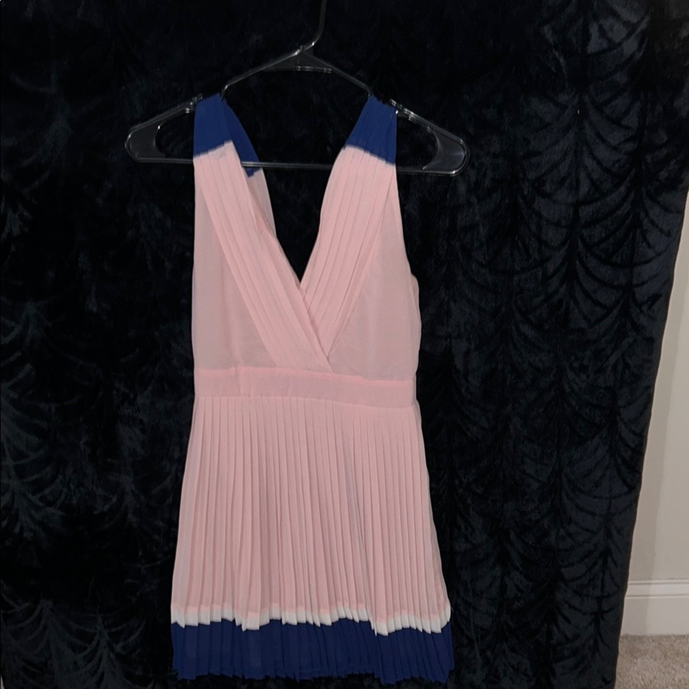 Pink and Blue Pleated Halter Dress